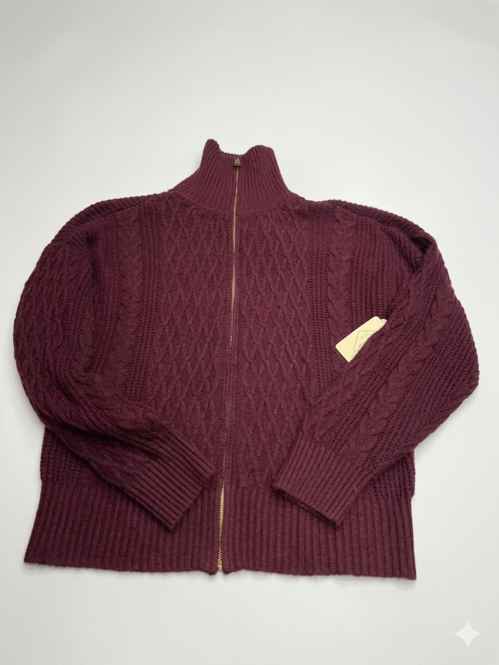 NWT St. John's Bay Cable Knit Full Zip Sweater Cardigan XL Deep Ruby Maroon